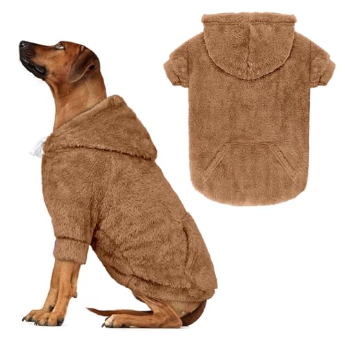 Hundepullover für große Hunde, Hunde-Kapuzenpullover, warm, flauschiges Fleece, Sweatshirt mit Kapuze und Tasche, Loch für die Leine, gemütlich, für kaltes Wetter, Haustierkleidung für große Hunde Hundepullover für große Hunde, Hunde-Kapuzenpullover, warm, flauschiges Fleece, Sweatshirt mit Kapuze und Tasche, Loch für die Leine, gemütlich, für kaltes Wetter, Haustierkleidung für große Hunde von Waoduld
