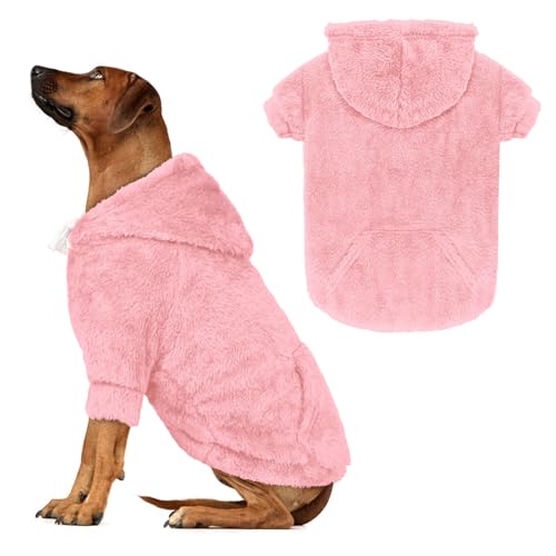 Hundepullover für große Hunde, Hunde-Kapuzenpullover, warm, flauschiges Fleece, Sweatshirt mit Kapuze und Tasche, Loch für die Leine, gemütlich, für kaltes Wetter, Haustierkleidung für große Hunde Hundepullover für große Hunde, Hunde-Kapuzenpullover, warm, flauschiges Fleece, Sweatshirt mit Kapuze und Tasche, Loch für die Leine, gemütlich, für kaltes Wetter, Haustierkleidung für große Hunde von Waoduld