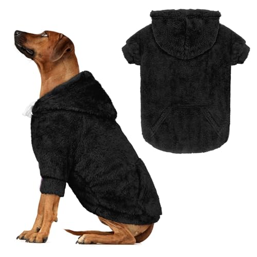 Hundepullover für große Hunde, extra groß, warm, flauschiges Fleece, Sweatshirt mit Kapuze und Tasche, Loch für die Leine, gemütlich, für kaltes Wetter, Haustierkleidung für große Hunde (Schwarz, 5XL) von Waoduld