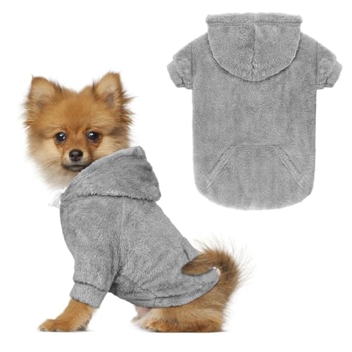 Hundepullover für mittelgroße Hunde, Hunde-Kapuzenpullover, warm, flauschiges Fleece, Sweatshirt mit Kapuze und Tasche, Loch für die Leine, gemütlich, für kaltes Wetter, Haustierpullover für kleine Hundepullover für mittelgroße Hunde, Hunde-Kapuzenpullover, warm, flauschiges Fleece, Sweatshirt mit Kapuze und Tasche, Loch für die Leine, gemütlich, für kaltes Wetter, Haustierpullover für kleine von Waoduld