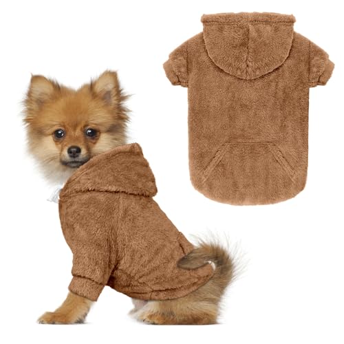 Hundepullover für mittelgroße Hunde, Hunde-Kapuzenpullover, warm, flauschiges Fleece, Sweatshirt mit Kapuze und Tasche, Loch für die Leine, gemütlich, für kaltes Wetter, Haustierpullover für kleine Hundepullover für mittelgroße Hunde, Hunde-Kapuzenpullover, warm, flauschiges Fleece, Sweatshirt mit Kapuze und Tasche, Loch für die Leine, gemütlich, für kaltes Wetter, Haustierpullover für kleine von Waoduld