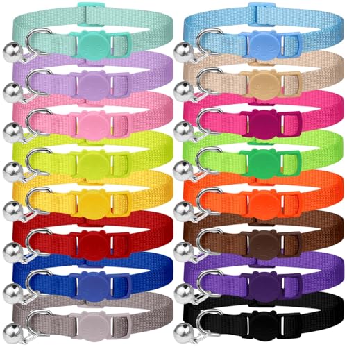 Katzenhalsbänder mit Glöckchen, Katzenhalsbänder für Jungen, Mädchen, Katzen, Abreißhalsband für Katzen, 19,1 - 32,6 cm, 16 Stück Katzenhalsbänder mit Glöckchen, Katzenhalsbänder für Jungen, Mädchen, Katzen, Abreißhalsband für Katzen, 19,1 - 32,6 cm, 16 Stück von Waoduld