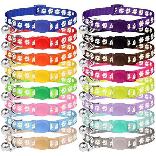 Katzenhalsbänder mit Glöckchen, Katzenhalsbänder für Jungen, Mädchen, Katzen, abreißbares Halsband für Katzen, leuchtet im Dunkeln, 19,1 - 32,6 cm, 16 Stück Katzenhalsbänder mit Glöckchen, Katzenhalsbänder für Jungen, Mädchen, Katzen, abreißbares Halsband für Katzen, leuchtet im Dunkeln, 19,1 - 32,6 cm, 16 Stück von Waoduld