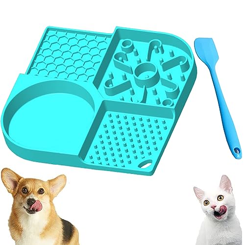 Leckmatte für Hunde und Katzen, 3 in 1 Slow Feeder Dog Bowls Dog Lick Pats Pet Treat Matte mit Saugnäpfen, Trockenfutter Matte Wassernapf für Hunde und Katzen, Baden, Fellpflege und Training von Warbler