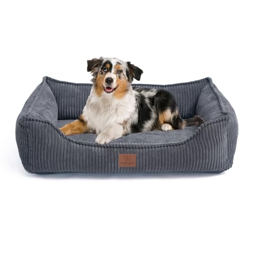 Orthopädisches Premium Hundebett aus Cord für kleine und mittelgroße Hunde, extra Halteschlaufe, Wasserdichter Innenbezug, Hundesofa, Hundekissen, Bezug abnehmbar, waschbar, 80 x 60 x 17 cm, Grau (M) Orthopädisches Premium Hundebett aus Cord für kleine und mittelgroße Hunde, extra Halteschlaufe, Wasserdichter Innenbezug, Hundesofa, Hundekissen, Bezug abnehmbar, waschbar, 80 x 60 x 17 cm, Grau (M) von Warenhammer
