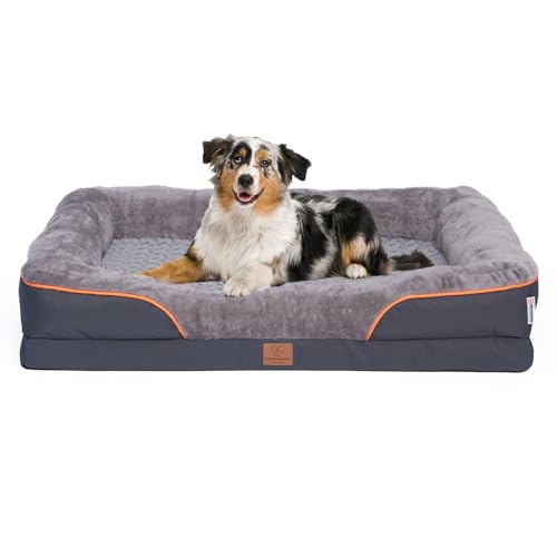Orthopädisches Premium Hundebett für kleine Hunde, extra Halteschalufe, Wasserdichter Innenbezug, Hundesofa, Hundekissen, flauschig, Bezug abnehmbar, waschbar, 71 x 58 x 17 cm, hellgrau (L) von Warenhammer