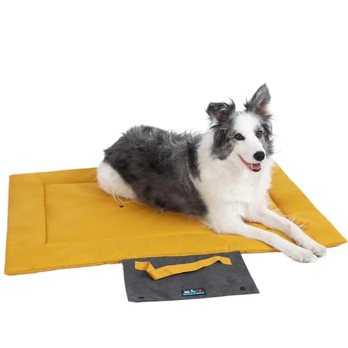 Faltbare Hundematte für den Außenbereich, langlebiges Teflonbeschichtetes Oxford-Material, wasserdicht, reisefreundlich, maschinenwaschbar, Design für Camping/Auto (gelb, groß) von Warfort