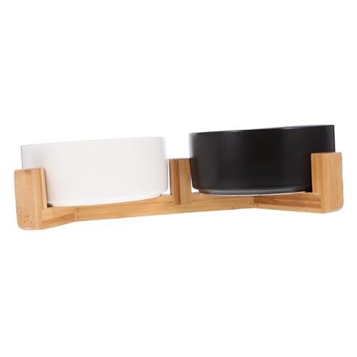 Warmhm 1Satz Keramiknapf Für Katzen Mit Rutschfestem Holzständer Ergonomischer Futternapf Für Sicheres Füttern von Warmhm