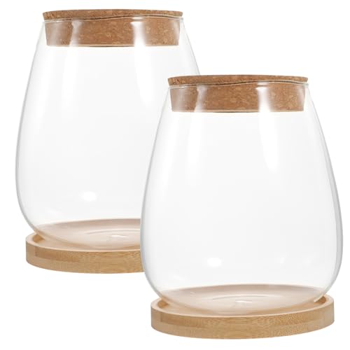 Warmhm 1Satz Transparente Landschaftsflasche Mit Holzdeckel Und Bambusunterlage Glasvase Für Mikrolandschaften DIY Deko Für Wohnzimmer von Warmhm