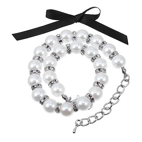 Warmhm 1Satz Verstellbares Perlenhalsband für Katzen für Hochzeiten Partys und Besondere Anlässe mit Funkelnden und Passender Schleife von Warmhm