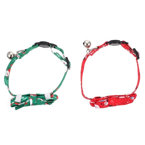 Warmhm 2 Stück Teiliges Katzenhalsband mit Weihnachtsmuster Verstellbar mit Glöckchen und Schleife Weiches Material Rot und Grün Festliches Haustierzubehör für Kleine Katzen und Kätzchen von Warmhm