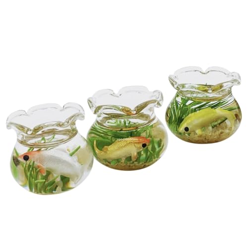 Warmhm 3 Stück Puppenhaus Aquarium klein -Aquarium Miniatur LED Tank Bookshelf Decor bücherregal Dekoration Schreibtischdekoration winzige Dinge Aquarium und Mini-Fischdekor Plastik von Warmhm