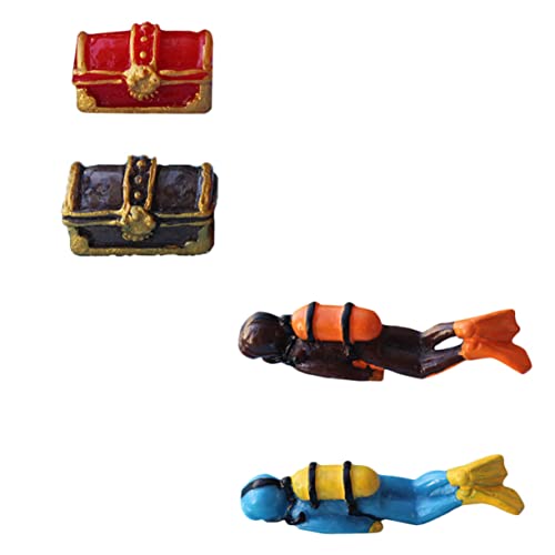 Warmhm 4 Stück Teiliges Set Taucherfiguren und Schatzkisten für Aquarien Resin Dekoration für Mikro Landschaften Kreative Gestaltung für Fischbecken und Wohnräume von Warmhm