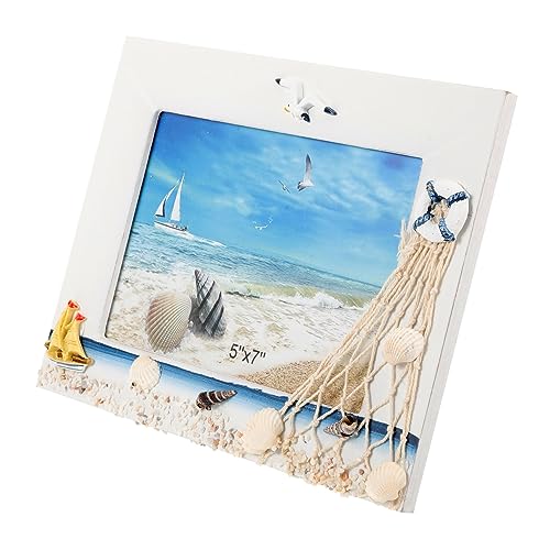 Warmhm Tischständer 5 Stück Fotorahmen Schreibtisch-Dekoration Holzhalterung Holzrahmen Strand-Desktop-Ornamente Holz-Strand-Ornament Meer-Themen- Foto-Präsentationsrahmen Wohnkultur von Warmhm