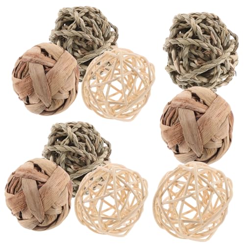 Warmhm 9Stücke Chew Balls for Rabbits and Small Pets Natural Grass Balls Chewing Toys for Hamsters Guinea Pigs and Bunnies for Cage Accessories von Warmhm