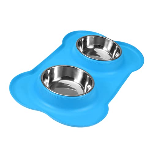 Warmhm Doppelte Hundenäpfe mit Rutschfester Silikonmatte für Futter und Wasser Teiliges für Hunde Katzen und Haustiere Blau von Warmhm