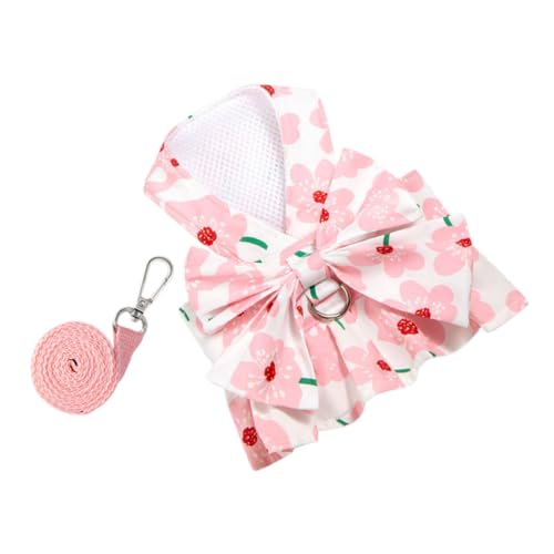 Warmhm Hundekleid Für Mädchen: Haustierkleidung Mit Blumendruck Und Schleife – Süßes Welpen-Prinzessinnen-Outfit – Blumenkleid Mit Geschirr Für Welpen, Katzen, Kleintiere (m) von Warmhm