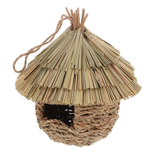 Warmhm Kreativer Vogelkäfig hängendes Papageiennest Hängende Papageihütte Hängende Vogel spielt Hütte handgewebter Papageienunterkunft Vogelhäuschen für draußen Vogelnest für draußen Gras von Warmhm