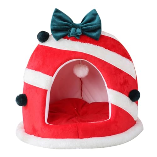 Warmhm Weihnachtliches Haustierbett für Hunde und Katzen Warmes Rundes Katzenhaus für Winter Waschbar und Kuschelig für Kleine Tiere Dekorativ und Vielseitig von Warmhm