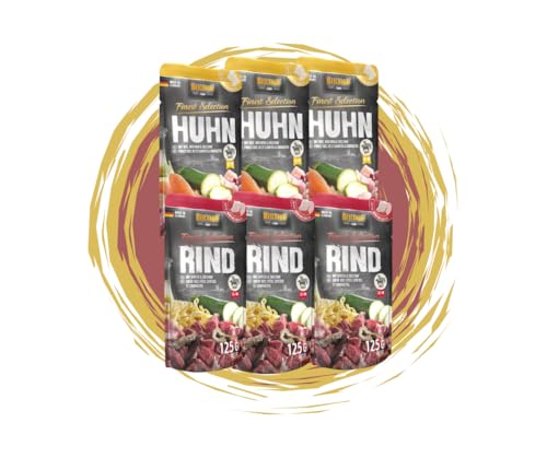 Belcando Frischebeutel Nassfutter | Multi Bundle, Sparpaket | Verschiedene Sorten | 6x125g (125g, 3X Rind, 3X Huhn) von Warnick´s Tierfutterservice