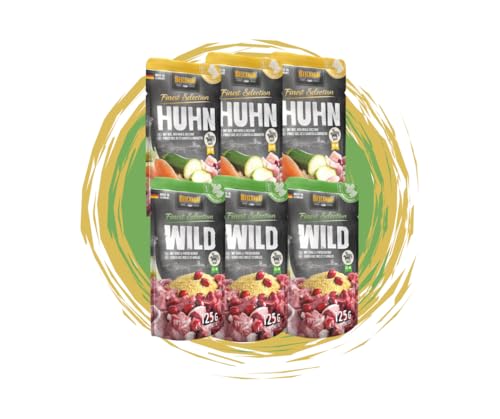 Belcando Frischebeutel Nassfutter | Multi Bundle, Sparpaket | Verschiedene Sorten | 6x125g (125g, 3X Wild, 3X Huhn) von Warnick´s Tierfutterservice