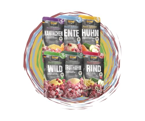 Belcando Frischebeutel Nassfutter | Multi Bundle, Sparpaket | Verschiedene Sorten | 6x125g (125g, Mix 1 - Kaninchen, Ente, Huhn, Wild, Truthahn, Rind) von Warnick´s Tierfutterservice