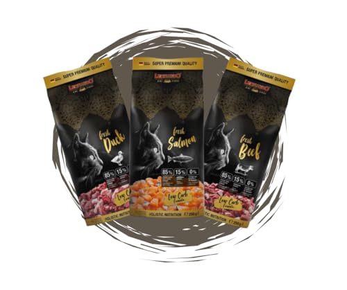 Leonardo Fresh Mixpaket – Katzenfutter – 3x250g - Fresh Salmon, Beef & Duck - 85 % frisches Fleisch & Fisch – getreidefreie Rezeptur – unterstützt Immunsystem & Zahnpflege - Bundle von Warnick´s Tierfutterservice
