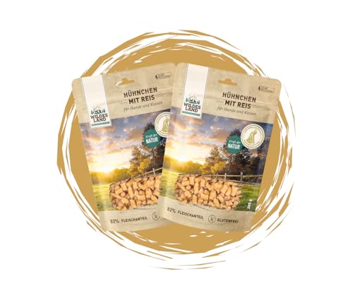 Wildes Land - Hundesnack - Hühnchen mit Reis 2x200g – Fleischsnack für Hunde & Katzen – Monoprotein & glutenfrei – 82 % Huhn – schonend luftgetrocknet – ohne Zucker & Zusatzstoffe Wildes Land - Hundesnack - Hühnchen mit Reis 2x200g – Fleischsnack für Hunde & Katzen – Monoprotein & glutenfrei – 82 % Huhn – schonend luftgetrocknet – ohne Zucker & Zusatzstoffe von Warnick´s Tierfutterservice