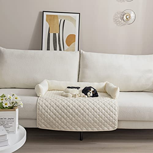 Premium Silky Velvet Haustier Schlafsofa, rutschfest, wasserdicht, waschbarer Sofaschutz mit 3-seitigen Polsterkissen, Möbelschutz Haustierbezug für Hunde und Katzen Weiß L von Warton