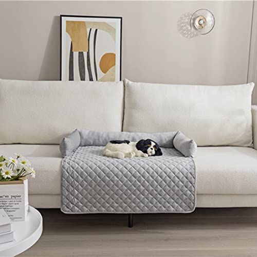 Warton Premium Silky Velvet Haustier Schlafsofa, rutschfest, wasserdicht, waschbar Couchschutz mit 3-seitigen Polsterkissen, Möbelschutz Haustierbezug für Hunde und Katzen Hellgrau L von Warton