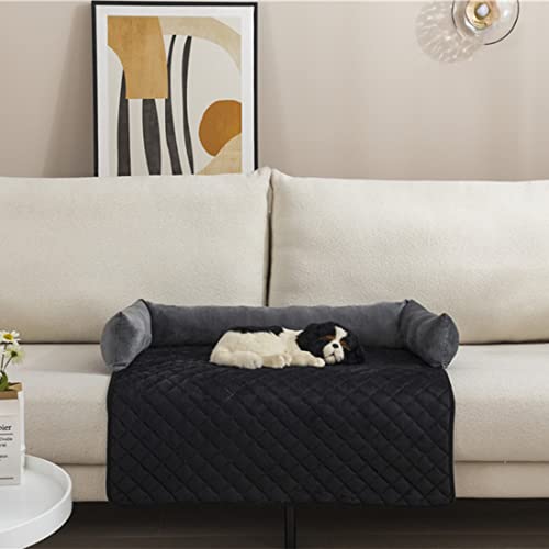 Warton Premium Silky Velvet Haustier Schlafsofa, rutschfest, wasserdicht, waschbarer Sofaschutz mit 3-seitigen Polsterkissen, Möbelschutz Haustierbezug für Hunde und Katzen Schwarz M von Warton