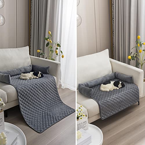 Warton Premium Silky Velvet Pet Schlafsofa, rutschfest, wasserdicht, waschbar Couch Protector mit 3-seitigen Polsterkissen, Möbelschutz Haustierbezug für Hunde und Katzen Dunkelgrau L von Warton