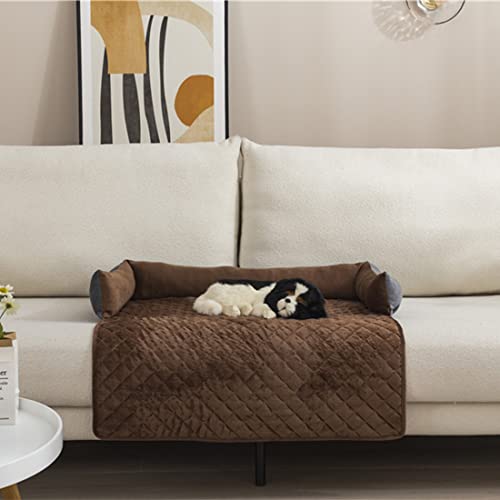 Warton Premium Silky Velvet Pet Schlafsofa, rutschfest, wasserdicht, waschbarer Sofaschutz mit 3-seitigen Polsterkissen, Möbelschutz Haustierbezug für Hunde und Katzen Braun M von Warton