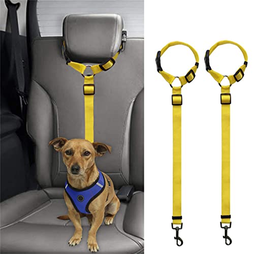 Washranp 1 Stück Sicherheitsgurt für Hunde und Katzen, verstellbare Kopfstütze, Polyester, Hunde-Sicherheitsgurte, für Fahrzeuge, Sicherheitsgurte, gelb von Washranp