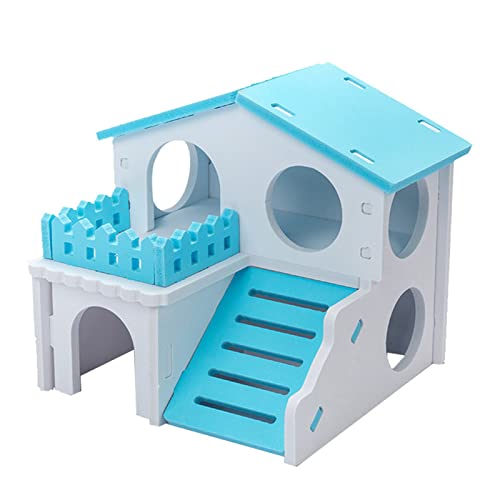 Washranp Hamsterhaus Doppelschichten Holz Spielspielzeug Hamster Versteck Zubehör Spielzeug für Meerschweinchen Maus Nest Haus Spielzeug Blau von Washranp