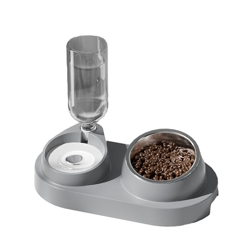 Washranp Selbstauffüllender Futternapf Pet Feeder 2-in-1 Automatischer Wasserspender mit abnehmbaren Edelstahlnäpfen Haustierbedarf Grau von Washranp