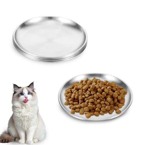 4 Stück Futternapf Katze Hundenapf, Katzennapf Flach Futternapf Fressnapf Hund Katzenteller Katzen Napf Katze Fressnapf Katze Katzennäpfe Hundenapf Kleine Trinknapf Hund Napf aus Edelstahl von WatDenyFine