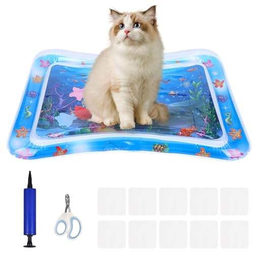 Wassermatte Katze Set, mit 1 Paar Nagelknipsern für Haustiere 10 Stück Folie und 1 Pumpe, Wasserspielmatte Katze Katzen Spielmatte Wasser Spielmatte für Katzen Hunde Haustier Hellblau Krake Stil Wassermatte Katze Set, mit 1 Paar Nagelknipsern für Haustiere 10 Stück Folie und 1 Pumpe, Wasserspielmatte Katze Katzen Spielmatte Wasser Spielmatte für Katzen Hunde Haustier Hellblau Krake Stil von WatDenyFine
