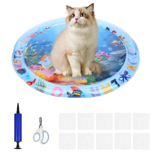 Wassermatte Katze Set, mit 1 Paar Nagelknipsern für Haustiere 10 Stück Folie und 1 Pumpe, Wasserspielmatte Katze Katzen Spielmatte Wasser Spielmatte für Katzen Hunde Haustier Rund Blau Delphin Stil Wassermatte Katze Set, mit 1 Paar Nagelknipsern für Haustiere 10 Stück Folie und 1 Pumpe, Wasserspielmatte Katze Katzen Spielmatte Wasser Spielmatte für Katzen Hunde Haustier Rund Blau Delphin Stil von WatDenyFine