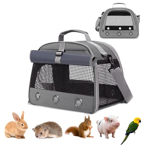 Transportbox Kaninchen Kleintier Haustier-Tragetasche, Meerschweinchen-Tragetasche, Faltbar und Atmungsaktiv (Grau) von Watproofit