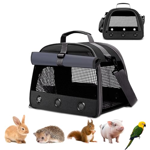 Transportbox Kaninchen Kleintier Haustier-Tragetasche, Meerschweinchen-Tragetasche, Faltbar und Atmungsaktiv (Schwarz) von Watproofit