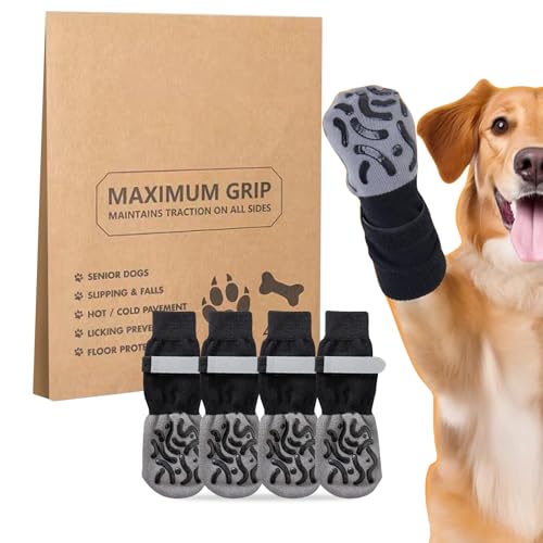 Watproofit Hundesocken 2 Paar Anti-Rutsch Hundesocken mit Verstellbaren Riemen, Hundeschuhe für Harte Böden und Pfotenschutz, Doppelseitig, für Innenbereich (XS) von Watproofit