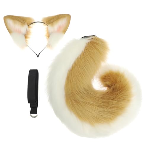 1/2pcs Hundeohren Haarband Schwanzkostüme Halloween Animal Cosplay Kostüme Ohren Stirnband Kunstpelze Heck Halloween Cosplay Kostüm von Watreketal