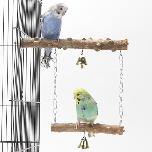 Schaukel Naturholz Vogelkäfig Zubehör für Wellensittiche Kanarienvogel Vogelschaukel mit Glocken Schaukel Naturholz Vogelkäfig Zubehör für Wellensittiche Kanarienvogel Vogelschaukel mit Glocken von Watwass