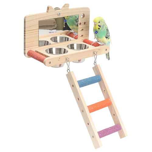 Spielplatz für Vögel mit Spiegeln und Leitern Vogelkäfig Spielzeug für Papagei Kanarienvogel Fütterungsstation Holz (Farbe 1) von Watwass