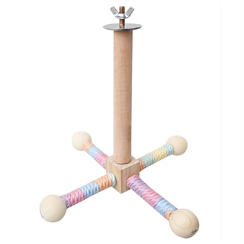 Vögel Spielzeug Holz Karussell Sitzstangen für Wellensittiche Papagei Vogelspielplatz Hängende Spielständer für Vogelkäfige (Holzfarbe, M) von Watwass