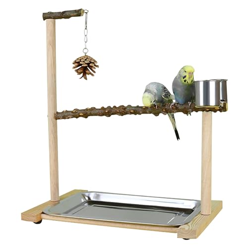 Vogel Sitzstange aus Holz Spielständer für Wellensittiche Unzertrennliche Kanarien Vogel Spielplatz mit 2 Schalen Vogel Sitzstange aus Holz Spielständer für Wellensittiche Unzertrennliche Kanarien Vogel Spielplatz mit 2 Schalen von Watwass