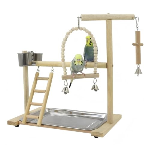 Vogel Spielständer Holz für Kanarien Papagei Spielplatz Natur mit Tablett aus Edelstahl Vogel Spielständer Holz für Kanarien Papagei Spielplatz Natur mit Tablett aus Edelstahl von Watwass