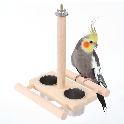Vogelfutterspender Holz für Wellensittiche Kanarien Sitzstangen für Vogelkäfige mit 2 Vogelschalen Vogelfutterspender Holz für Wellensittiche Kanarien Sitzstangen für Vogelkäfige mit 2 Vogelschalen von Watwass