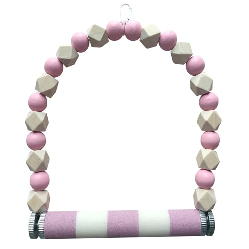 Vogelschaukel Holz Schaukelspielzeug für Wellensittiche Papagei Vogelspielplatz Sitzstangen Vogelkrallen Schleifen (Rosa) von Watwass